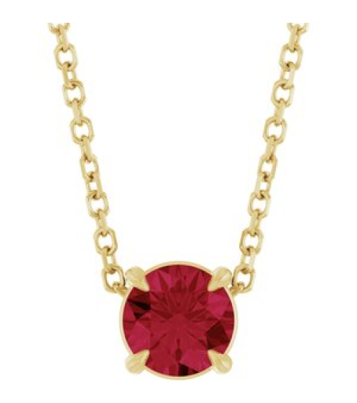 88436 Necklace Set 14K Yellow Round Natural Ruby 5 Mm 16-18 In Polished Natural Ruby Solitaire Slide Necklace