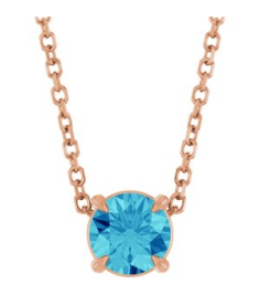88436 Necklace Set 14K Rose Round Natural Blue Zircon 5 Mm 16-18 In Polished Natural Blue Zircon Solitaire Slide Necklace