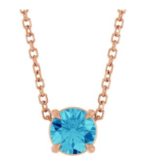 88436 Necklace Set 14K Rose Round Natural Blue Zircon 5 Mm 16-18 In Polished Natural Blue Zircon Solitaire Slide Necklace