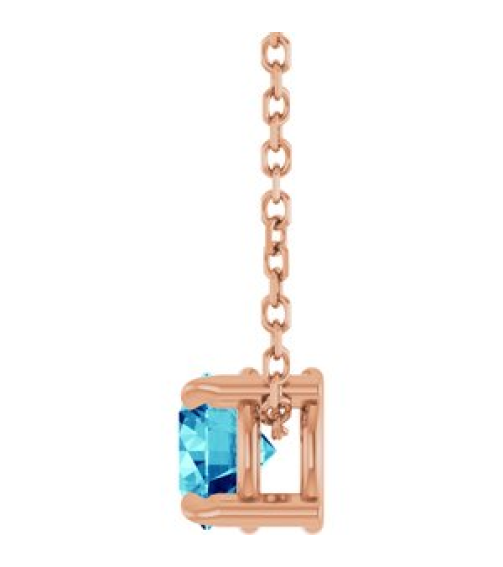 88436 Necklace Set 14K Rose Round Natural Blue Zircon 5 Mm 16-18 In Polished Natural Blue Zircon Solitaire Slide Necklace