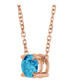 88436 Necklace Set 14K Rose Round Natural Blue Zircon 5 Mm 16-18 In Polished Natural Blue Zircon Solitaire Slide Necklace