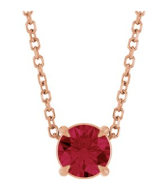 88436 Necklace Set 14K Rose Round Natural Ruby 5 Mm 16-18 In Polished Natural Ruby Solitaire Slide Necklace
