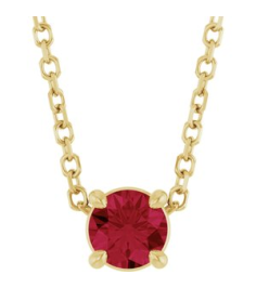 88436 Necklace Set 14K Yellow Round Natural Ruby 4 Mm 16-18 In Polished Natural Ruby Solitaire Slide Necklace