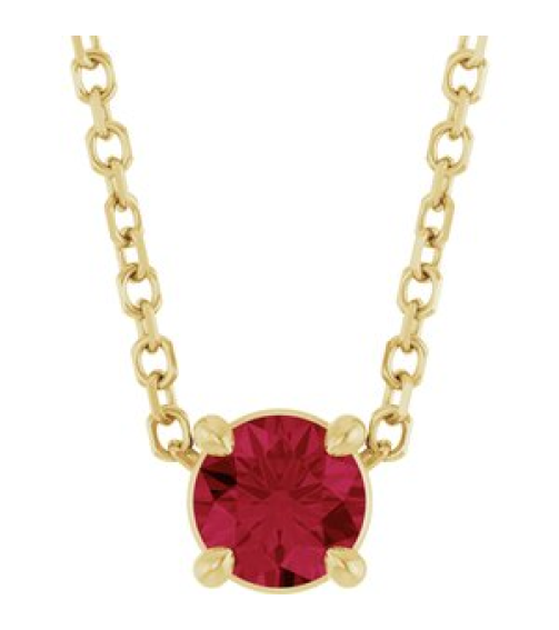 88436 Necklace Set 14K Yellow Round Natural Ruby 4 Mm 16-18 In Polished Natural Ruby Solitaire Slide Necklace