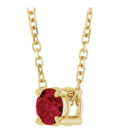 88436 Necklace Set 14K Yellow Round Natural Ruby 4 Mm 16-18 In Polished Natural Ruby Solitaire Slide Necklace