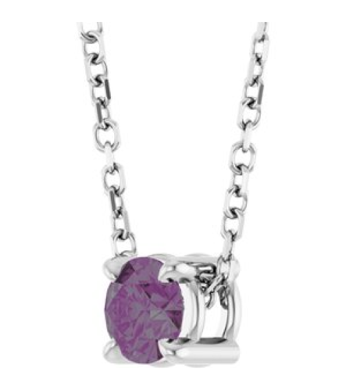 88436 Necklace Set Sterling Silver Round Lab-Grown Alexandrite 4 Mm 16-18 In Polished Lab-Grown Alexandrite Solitaire Slide Necklace