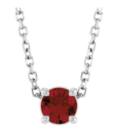 88436 Necklace Set Sterling Silver Round Natural Mozambique Garnet 4 Mm 16-18 In Polished Natural Mozambique Garnet Solitaire Slide Necklace