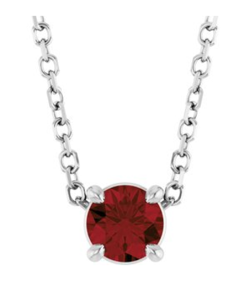 88436 Necklace Set Sterling Silver Round Natural Mozambique Garnet 4 Mm 16-18 In Polished Natural Mozambique Garnet Solitaire Slide Necklace