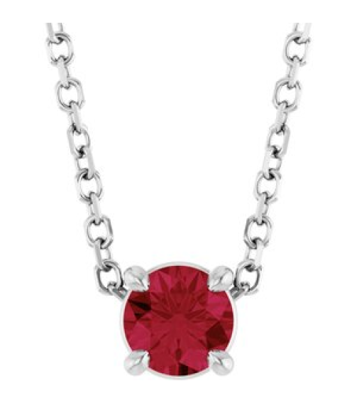 88436 Necklace Set 14K White Round Natural Ruby 4 Mm 16-18 In Polished Natural Ruby Solitaire Slide Necklace