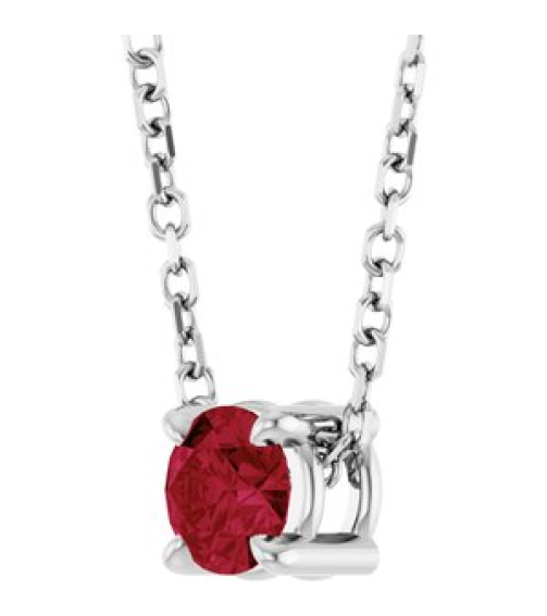 88436 Necklace Set 14K White Round Natural Ruby 4 Mm 16-18 In Polished Natural Ruby Solitaire Slide Necklace
