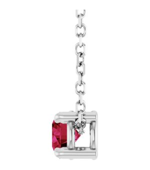 88436 Necklace Set 14K White Round Natural Ruby 4 Mm 16-18 In Polished Natural Ruby Solitaire Slide Necklace