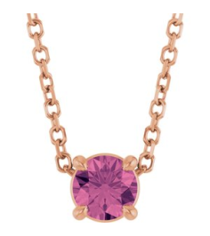 88436 Necklace Set 14K Rose Round Natural Pink Tourmaline 4 Mm 16-18 In Polished Natural Pink Tourmaline Solitaire Slide Necklace
