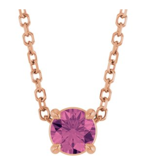 88436 Necklace Set 14K Rose Round Natural Pink Tourmaline 4 Mm 16-18 In Polished Natural Pink Tourmaline Solitaire Slide Necklace