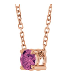 88436 Necklace Set 14K Rose Round Natural Pink Tourmaline 4 Mm 16-18 In Polished Natural Pink Tourmaline Solitaire Slide Necklace