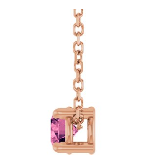 88436 Necklace Set 14K Rose Round Natural Pink Tourmaline 4 Mm 16-18 In Polished Natural Pink Tourmaline Solitaire Slide Necklace