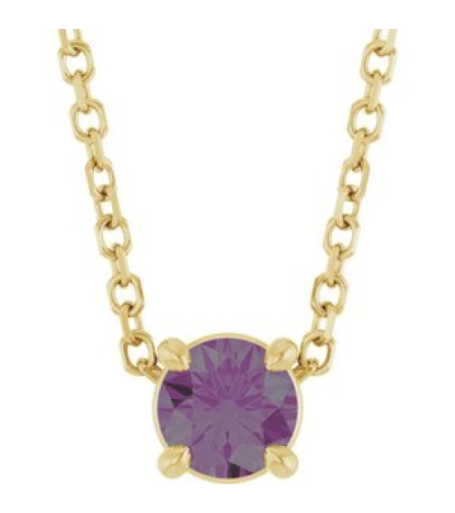 88436 Necklace Set 14K Yellow Round Lab-Grown Alexandrite 4 Mm 16-18 In Polished Lab-Grown Alexandrite Solitaire Slide Necklace