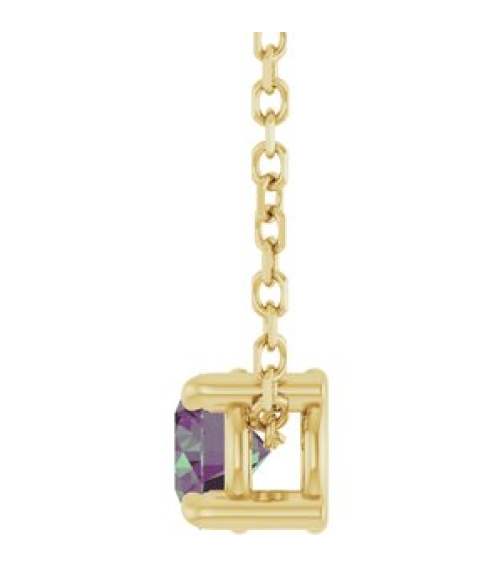 88436 Necklace Set 14K Yellow Round Lab-Grown Alexandrite 4 Mm 16-18 In Polished Lab-Grown Alexandrite Solitaire Slide Necklace