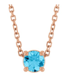 88436 Necklace Set 14K Rose Round Natural Aquamarine 4 Mm 16-18 In Polished Natural Aquamarine Solitaire Slide Necklace