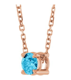 88436 Necklace Set 14K Rose Round Natural Aquamarine 4 Mm 16-18 In Polished Natural Aquamarine Solitaire Slide Necklace