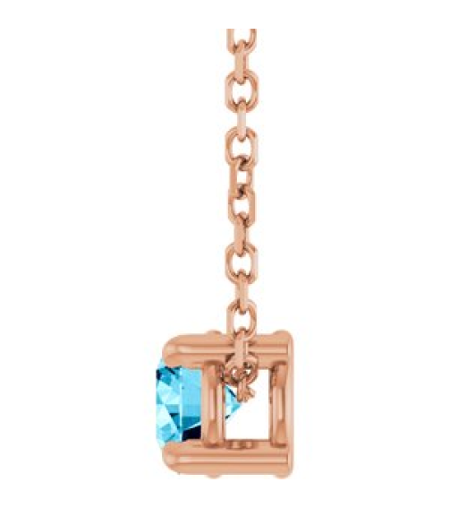 88436 Necklace Set 14K Rose Round Natural Aquamarine 4 Mm 16-18 In Polished Natural Aquamarine Solitaire Slide Necklace