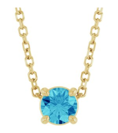 88436 Necklace Set 14K Yellow Round Natural Blue Zircon 4 Mm 16-18 In Polished Natural Blue Zircon Solitaire Slide Necklace