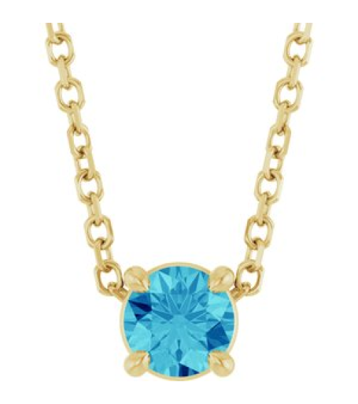 88436 Necklace Set 14K Yellow Round Natural Blue Zircon 4 Mm 16-18 In Polished Natural Blue Zircon Solitaire Slide Necklace