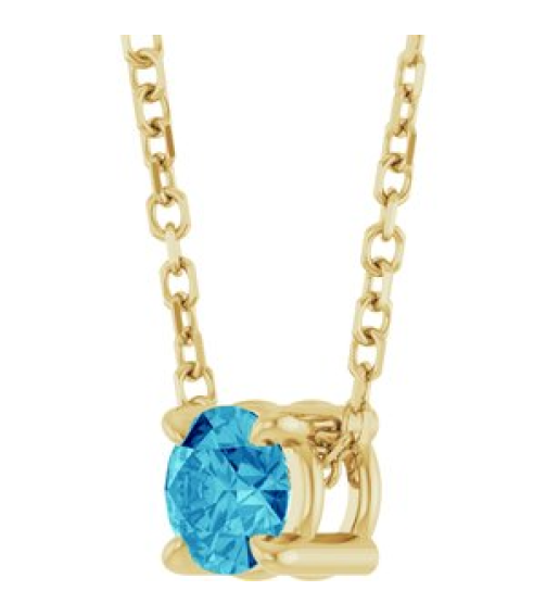 88436 Necklace Set 14K Yellow Round Natural Blue Zircon 4 Mm 16-18 In Polished Natural Blue Zircon Solitaire Slide Necklace