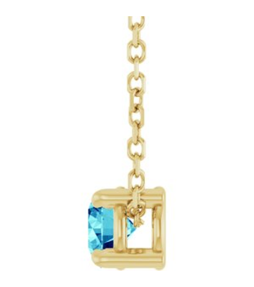 88436 Necklace Set 14K Yellow Round Natural Blue Zircon 4 Mm 16-18 In Polished Natural Blue Zircon Solitaire Slide Necklace