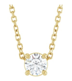 88436 Necklace Set 14K Yellow Round Natural Diamond 4Mm 15 Ct I1, G-H 16-18 In Polished 15 Ct Natural Diamond Solitaire Slide Necklace