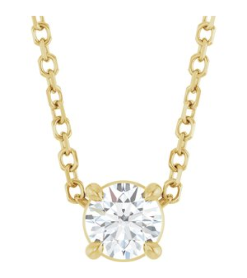 88436 Necklace Set 14K Yellow Round Natural Diamond 4Mm 15 Ct I1, G-H 16-18 In Polished 15 Ct Natural Diamond Solitaire Slide Necklace