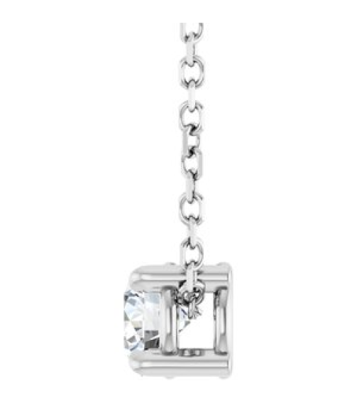 88436 Necklace Set Sterling Silver Round Natural White Sapphire 4 Mm 16-18 In Polished Natural White Sapphire Solitaire Slide Necklace