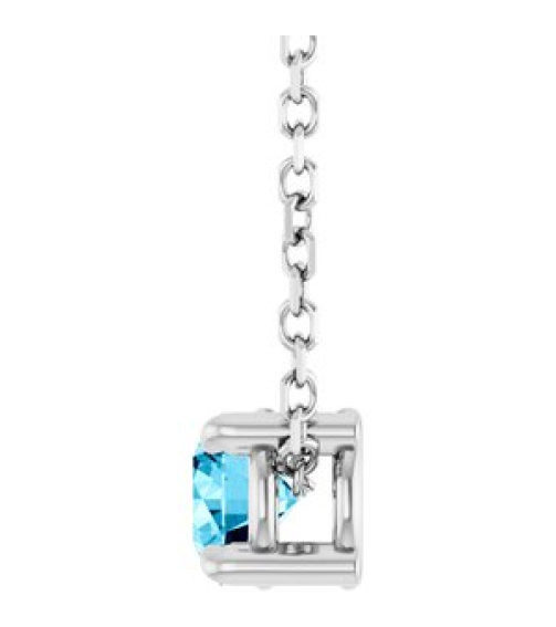 88436 Necklace Set Sterling Silver Round Natural Aquamarine 4 Mm 16-18 In Polished Natural Aquamarine Solitaire Slide Necklace