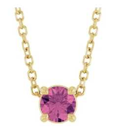 88436 Necklace Set 14K Yellow Round Natural Pink Tourmaline 4 Mm 16-18 In Polished Natural Pink Tourmaline Solitaire Slide Necklace