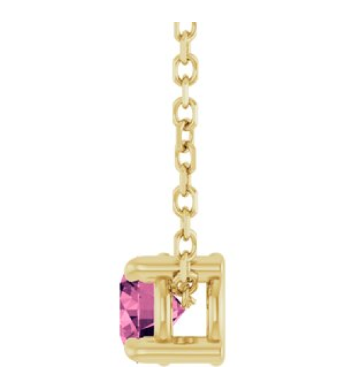 88436 Necklace Set 14K Yellow Round Natural Pink Tourmaline 4 Mm 16-18 In Polished Natural Pink Tourmaline Solitaire Slide Necklace