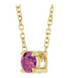 88436 Necklace Set 14K Yellow Round Natural Pink Tourmaline 4 Mm 16-18 In Polished Natural Pink Tourmaline Solitaire Slide Necklace