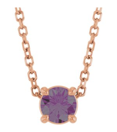 88436 Necklace Set 14K Rose Round Lab-Grown Alexandrite 4 Mm 16-18 In Polished Lab-Grown Alexandrite Solitaire Slide Necklace