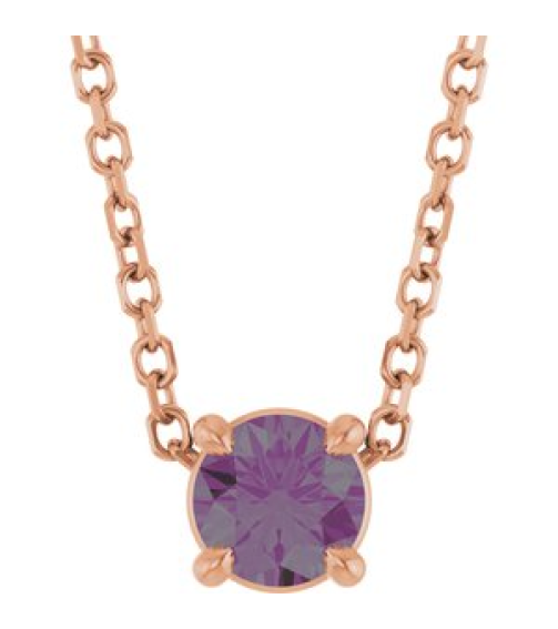 88436 Necklace Set 14K Rose Round Lab-Grown Alexandrite 4 Mm 16-18 In Polished Lab-Grown Alexandrite Solitaire Slide Necklace