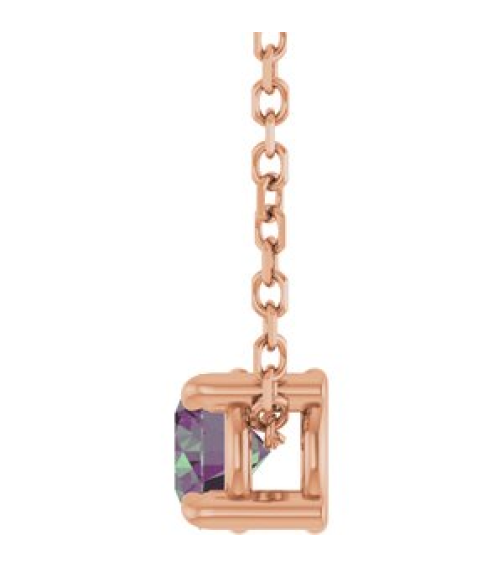 88436 Necklace Set 14K Rose Round Lab-Grown Alexandrite 4 Mm 16-18 In Polished Lab-Grown Alexandrite Solitaire Slide Necklace