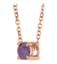 88436 Necklace Set 14K Rose Round Lab-Grown Alexandrite 4 Mm 16-18 In Polished Lab-Grown Alexandrite Solitaire Slide Necklace