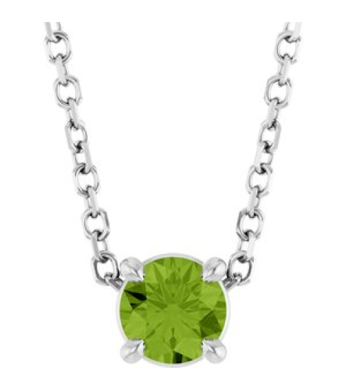 88436 Necklace Set 14K White Round Natural Peridot 4 Mm 16-18 In Polished Natural Peridot Solitaire Slide Necklace