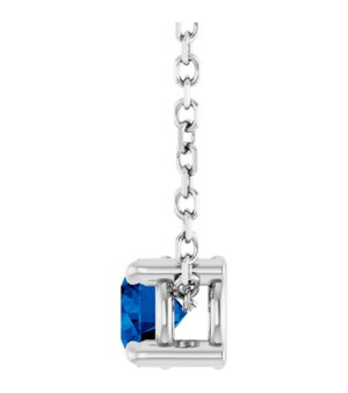 88436 Necklace Set Platinum Round Lab-Grown Blue Sapphire 4 Mm 16-18 In Polished Lab-Grown Blue Sapphire Solitaire Slide Necklace