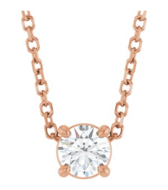 88436 Necklace Set 14K Rose Round Natural White Sapphire 4 Mm 16-18 In Polished Natural White Sapphire Solitaire Slide Necklace
