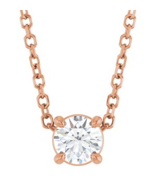88436 Necklace Set 14K Rose Round Natural White Sapphire 4 Mm 16-18 In Polished Natural White Sapphire Solitaire Slide Necklace