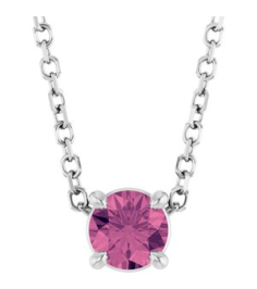 88436 Necklace Set Sterling Silver Round Natural Pink Tourmaline 4 Mm 16-18 In Polished Natural Pink Tourmaline Solitaire Slide Necklace