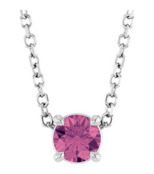 88436 Necklace Set Sterling Silver Round Natural Pink Tourmaline 4 Mm 16-18 In Polished Natural Pink Tourmaline Solitaire Slide Necklace
