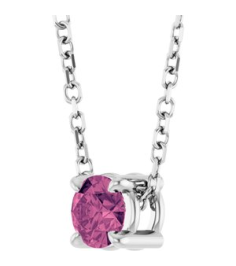 88436 Necklace Set Sterling Silver Round Natural Pink Tourmaline 4 Mm 16-18 In Polished Natural Pink Tourmaline Solitaire Slide Necklace