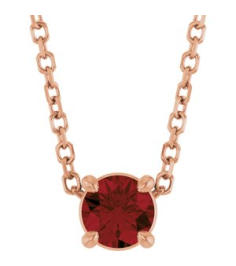 88436 Necklace Set 14K Rose Round Natural Mozambique Garnet 4 Mm 16-18 In Polished Natural Mozambique Garnet Solitaire Slide Necklace