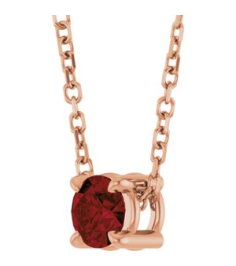 88436 Necklace Set 14K Rose Round Natural Mozambique Garnet 4 Mm 16-18 In Polished Natural Mozambique Garnet Solitaire Slide Necklace