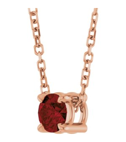 88436 Necklace Set 14K Rose Round Natural Mozambique Garnet 4 Mm 16-18 In Polished Natural Mozambique Garnet Solitaire Slide Necklace