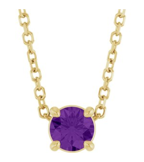 88436 Necklace Set 14K Yellow Round Natural Amethyst 4 Mm 16-18 In Polished Natural Amethyst Solitaire Slide Necklace